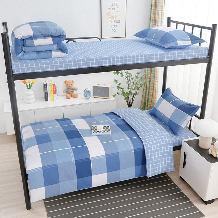 91家纺网 家纺一手货源 找家纺 乐旗家纺 2025新款A类AB版全棉环保印花学生上下铺宿舍三件套六件套 蓝调青春