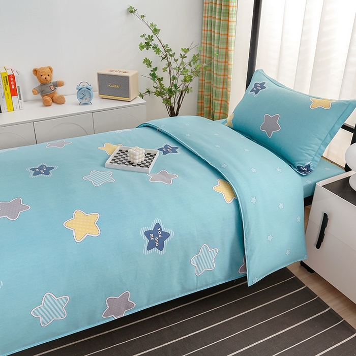 91家纺网 家纺一手货源 找家纺 乐旗家纺 2025新款A类AB版全棉环保印花学生上下铺宿舍三件套六件套 星空