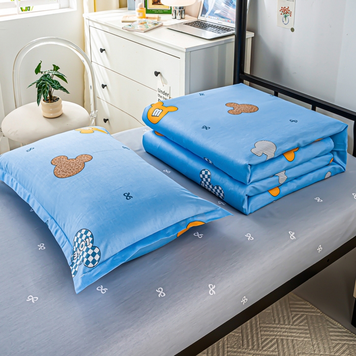 91家纺网 家纺一手货源 找家纺 上学郎家居 2025新款全棉13372学生三件套100棉单人床纯棉六件套学生宿舍床上用品 奇趣拾光-蓝