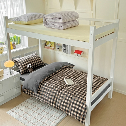 妖妖家纺 2025新款软糯水洗棉格子学生三件套 一杯拿铁