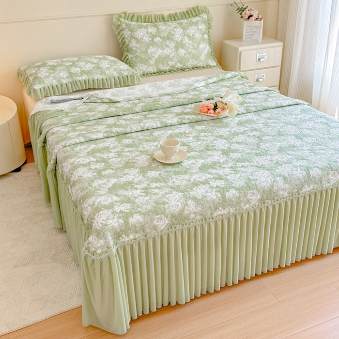 91家纺网 家纺一手货源 找家纺 慧菲 2025新款床盖款凉席三件套-玫瑰 玫瑰-绿