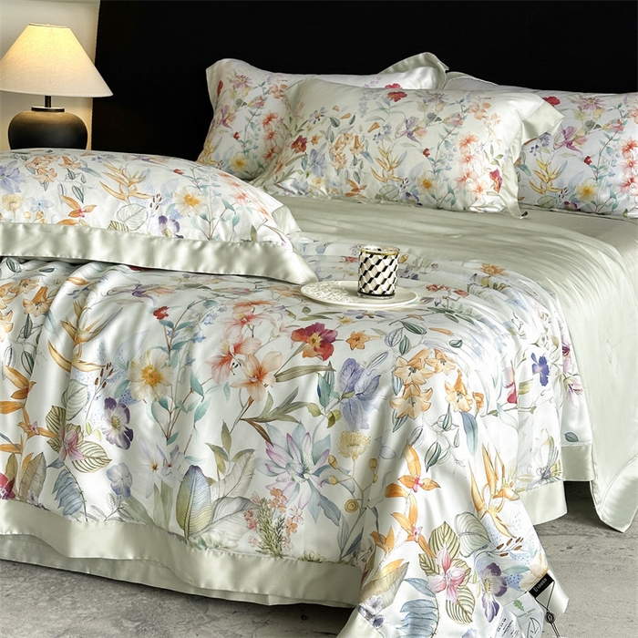 91家纺网 家纺一手货源 找家纺 （总）馨蕊家居 2025新款80SLF奥地利兰精天丝夏被四件套-知否 风格二