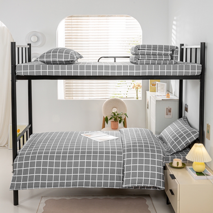 91家纺网 家纺一手货源 找家纺 上学郎家居 2025新款全棉13372学生三件套100棉单人床纯棉六件套学生宿舍床上用品 圣科迪-灰