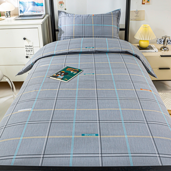 91家纺网 家纺一手货源 找家纺 上学郎家居 2025新款全棉13372学生三件套100棉单人床纯棉六件套学生宿舍床上用品 慕言-灰