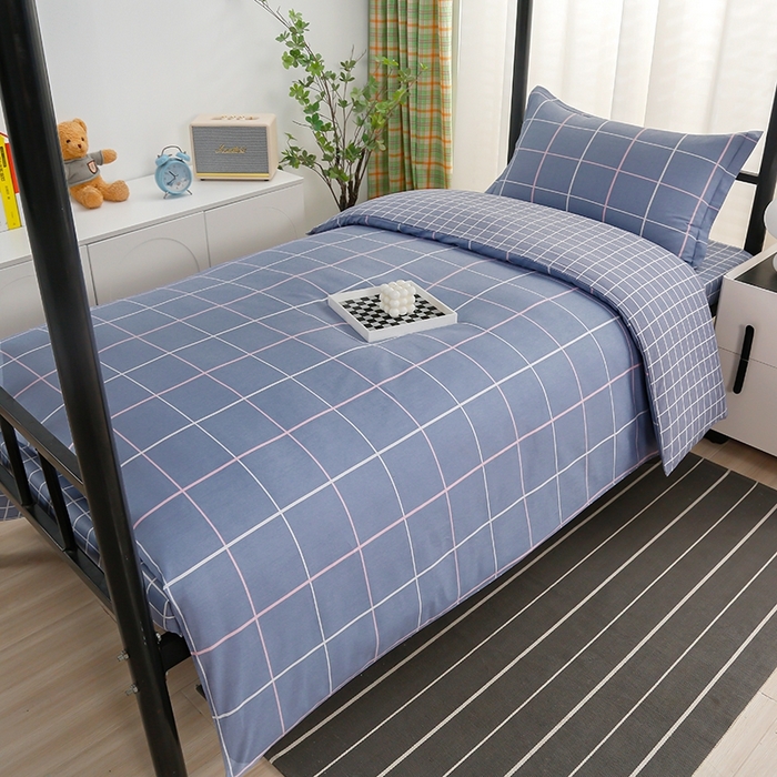 91家纺网 家纺一手货源 找家纺 乐旗家纺 2025新款A类AB版全棉环保印花学生上下铺宿舍三件套六件套 素雅格调-灰