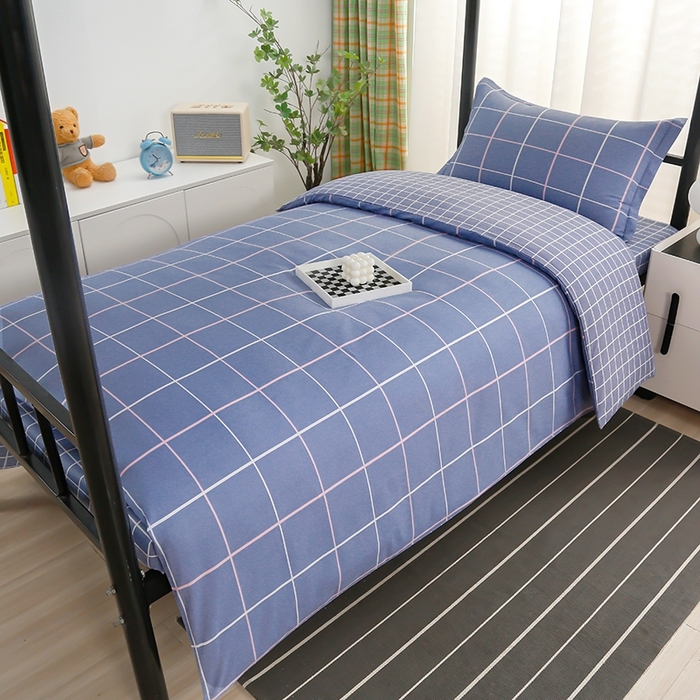 91家纺网 家纺一手货源 找家纺 乐旗家纺 2025新款A类AB版全棉环保印花学生上下铺宿舍三件套六件套 素雅格调-蓝