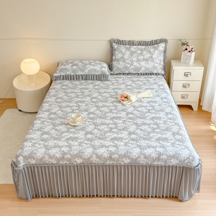 慧菲 2025新款床盖款凉席三件套-玫瑰 玫瑰-灰