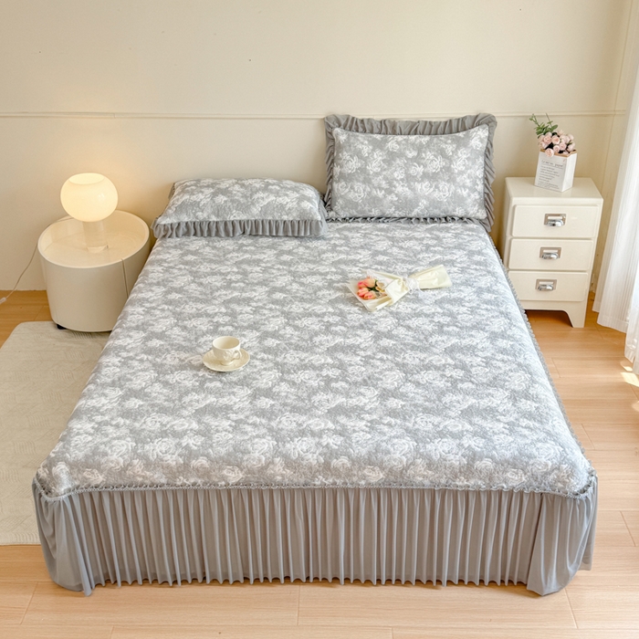 91家纺网 家纺一手货源 找家纺 慧菲 2025新款床盖款凉席三件套-玫瑰 玫瑰-灰