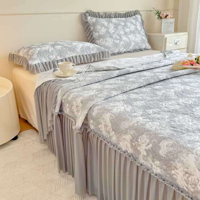 91家纺网 家纺一手货源 找家纺 慧菲 2025新款床盖款凉席三件套-玫瑰 玫瑰-灰