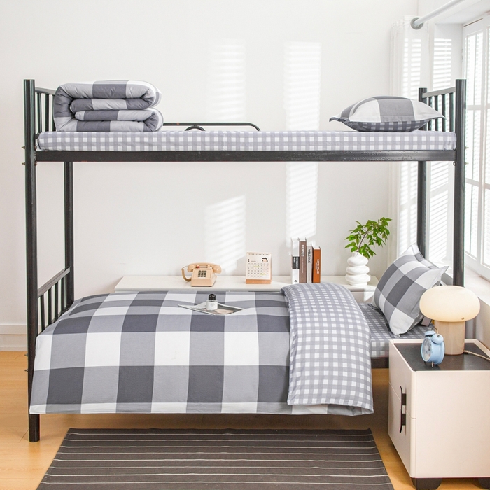 91家纺网 家纺一手货源 找家纺 乐旗家纺 2025新款A类AB版全棉环保印花学生上下铺宿舍三件套六件套 校园笔记-灰