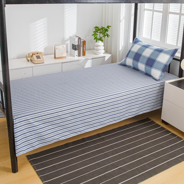 91家纺网 家纺一手货源 找家纺 乐旗家纺 2025新款A类AB版全棉环保印花学生上下铺宿舍三件套六件套 蓝色记忆