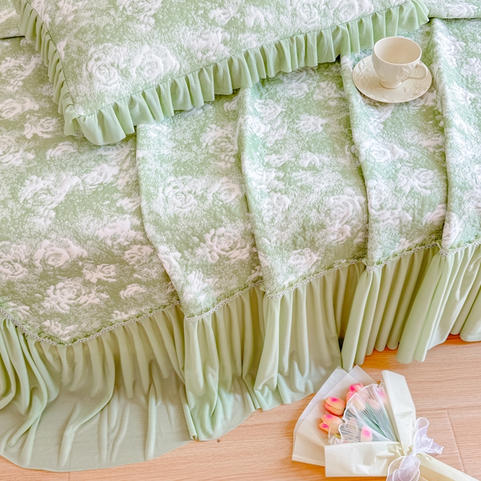 91家纺网 家纺一手货源 找家纺 慧菲 2025新款床盖款凉席三件套-玫瑰 玫瑰-绿