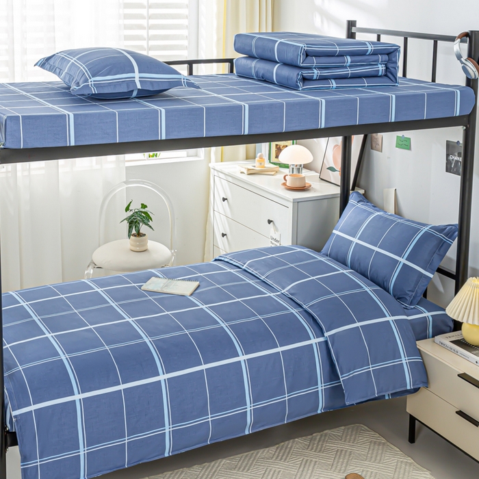 91家纺网 家纺一手货源 找家纺 上学郎家居 2025新款全棉13372学生三件套100棉单人床纯棉六件套学生宿舍床上用品 千百度