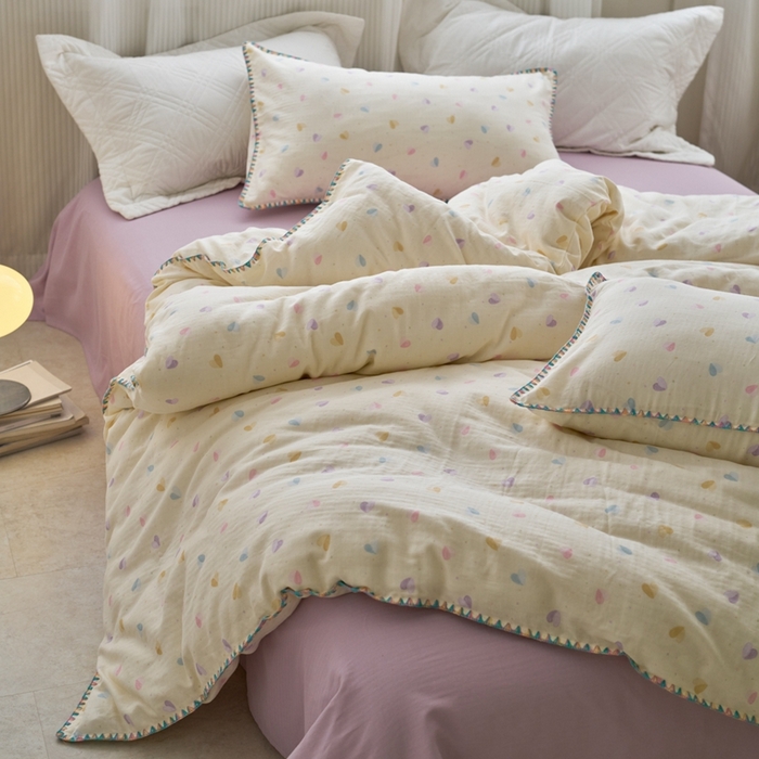 91家纺网 家纺一手货源 找家纺 洋铭区（原狠狠爱） 2025新款全棉彩边双层四件套 波澜紫心