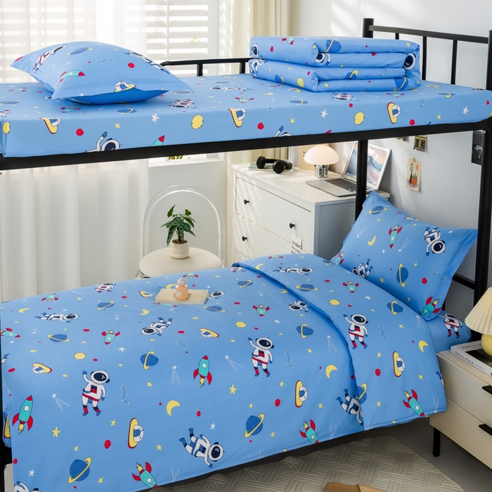 91家纺网 家纺一手货源 找家纺 上学郎家居 2025新款全棉13372学生三件套100棉单人床纯棉六件套学生宿舍床上用品 梦想太空