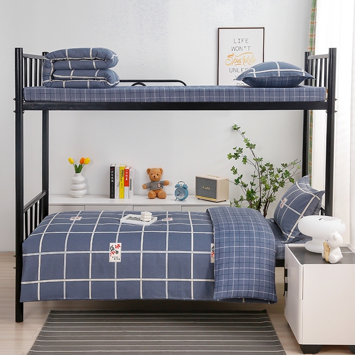 91家纺网 家纺一手货源 找家纺 乐旗家纺 2025新款A类AB版全棉环保印花学生上下铺宿舍三件套六件套 金榜題名-灰