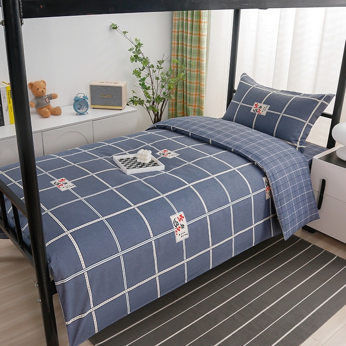 91家纺网 家纺一手货源 找家纺 乐旗家纺 2025新款A类AB版全棉环保印花学生上下铺宿舍三件套六件套 金榜題名-灰