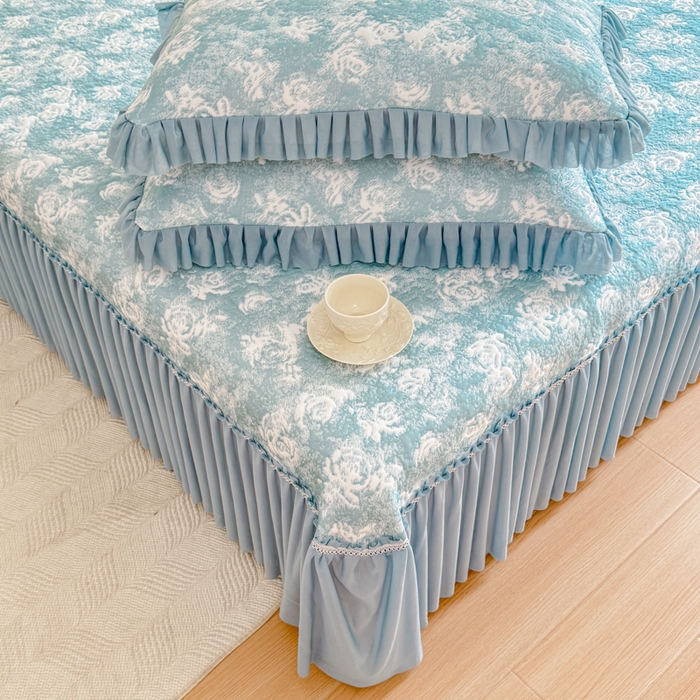 91家纺网 家纺一手货源 找家纺 慧菲 2025新款床盖款凉席三件套-玫瑰 玫瑰-蓝