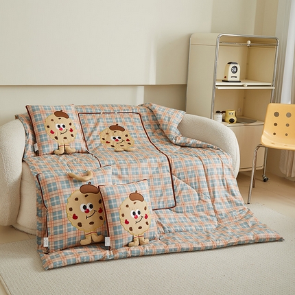 宝马家纺（原梦童画） 2025新款全棉四季款小饼干抱枕被 小饼干-蓝橘黄