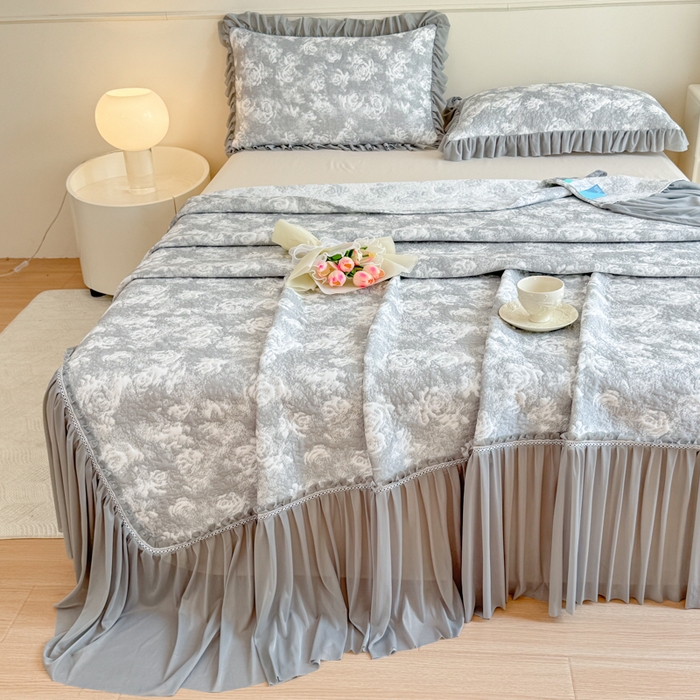 91家纺网 家纺一手货源 找家纺 慧菲 2025新款床盖款凉席三件套-玫瑰 玫瑰-灰