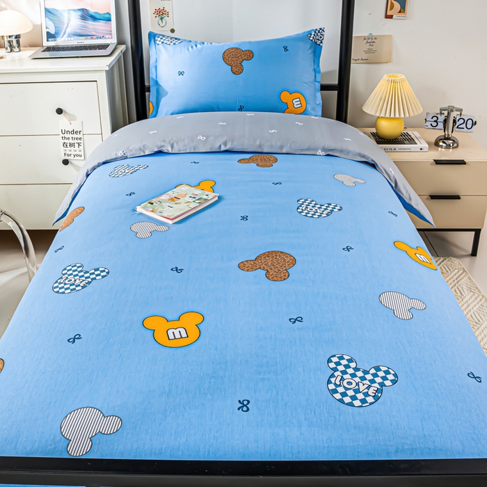 91家纺网 家纺一手货源 找家纺 上学郎家居 2025新款全棉13372学生三件套100棉单人床纯棉六件套学生宿舍床上用品 奇趣拾光-蓝