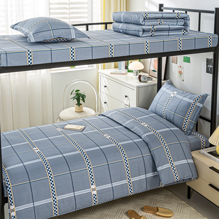 91家纺网 家纺一手货源 找家纺 上学郎家居 2025新款全棉13372学生三件套100棉单人床纯棉六件套学生宿舍床上用品 华彩乐章-灰