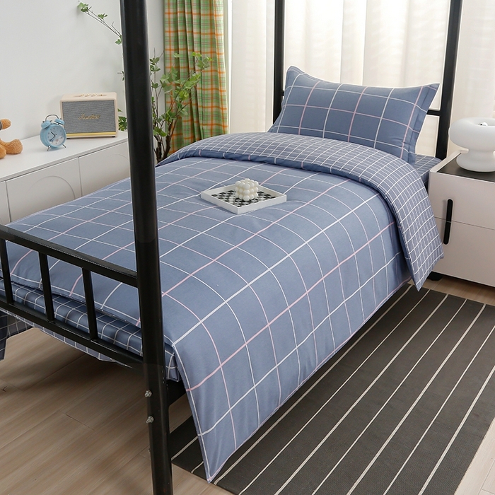 91家纺网 家纺一手货源 找家纺 乐旗家纺 2025新款A类AB版全棉环保印花学生上下铺宿舍三件套六件套 素雅格调-灰