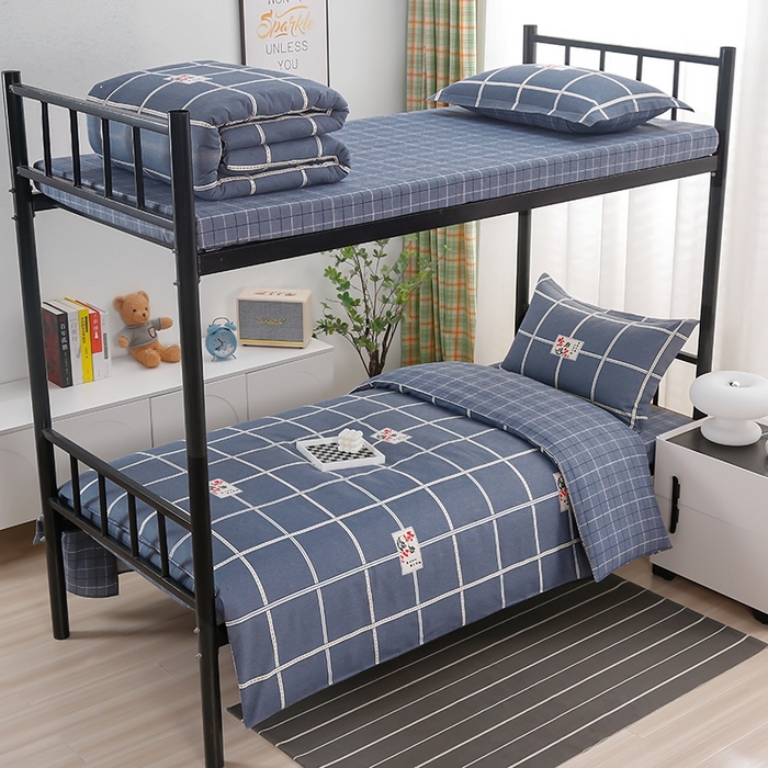 91家纺网 家纺一手货源 找家纺 乐旗家纺 2025新款A类AB版全棉环保印花学生上下铺宿舍三件套六件套 金榜題名-灰