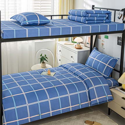 91家纺网 家纺一手货源 找家纺 上学郎家居 2025新款全棉13372学生三件套100棉单人床纯棉六件套学生宿舍床上用品 悠闲格调