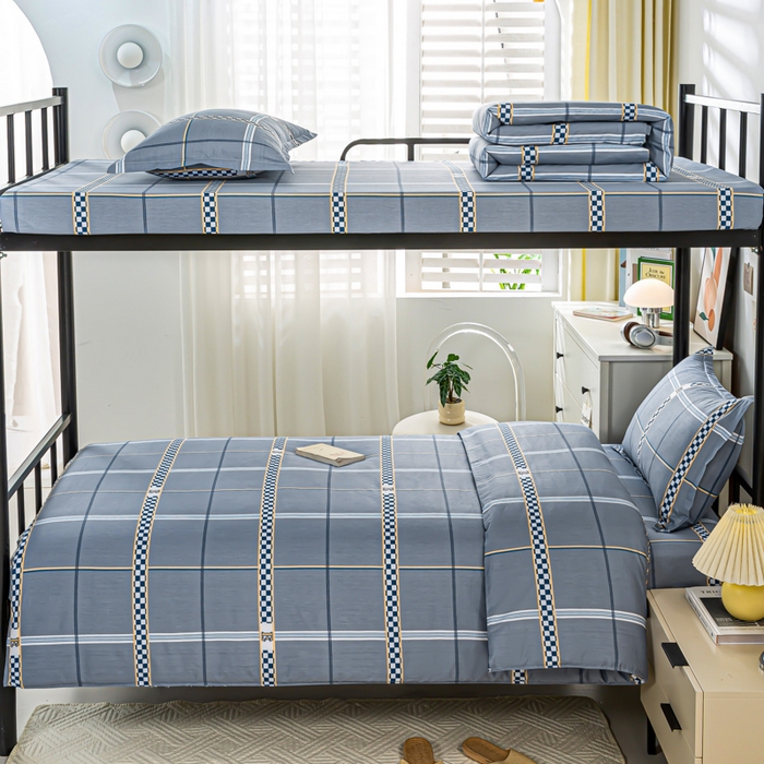 91家纺网 家纺一手货源 找家纺 上学郎家居 2025新款全棉13372学生三件套100棉单人床纯棉六件套学生宿舍床上用品 华彩乐章-灰