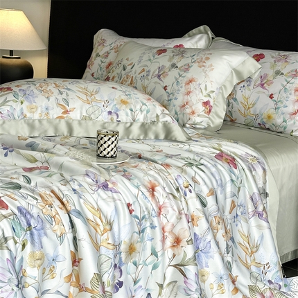 91家纺网 家纺一手货源 找家纺 （总）馨蕊家居 2025新款80SLF奥地利兰精天丝夏被四件套-知否 风格二