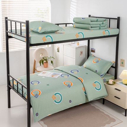 91家纺网 家纺一手货源 找家纺 上学郎家居 2025新款全棉13372学生三件套100棉单人床纯棉六件套学生宿舍床上用品 维卡-绿