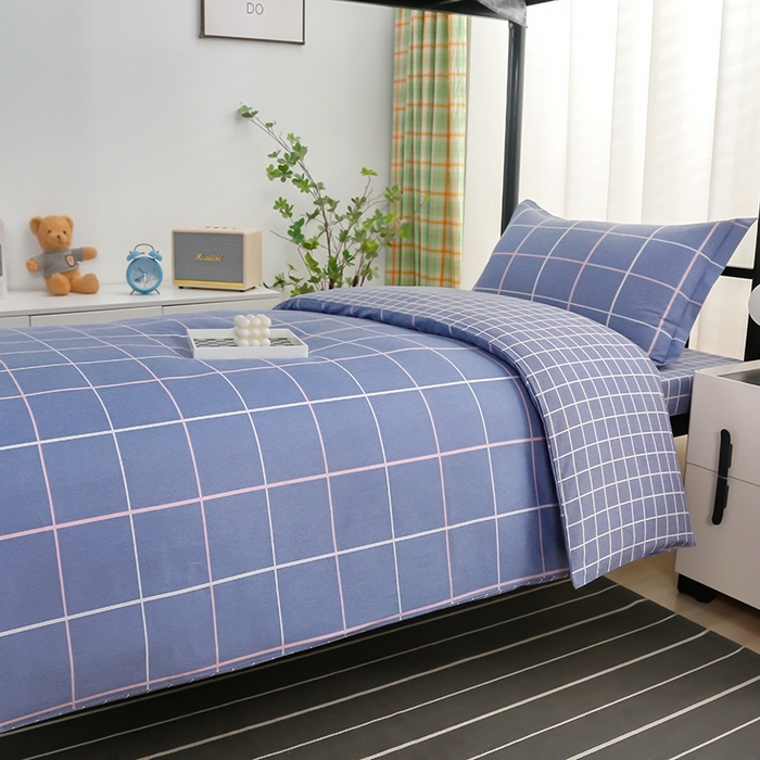 91家纺网 家纺一手货源 找家纺 乐旗家纺 2025新款A类AB版全棉环保印花学生上下铺宿舍三件套六件套 素雅格调-蓝