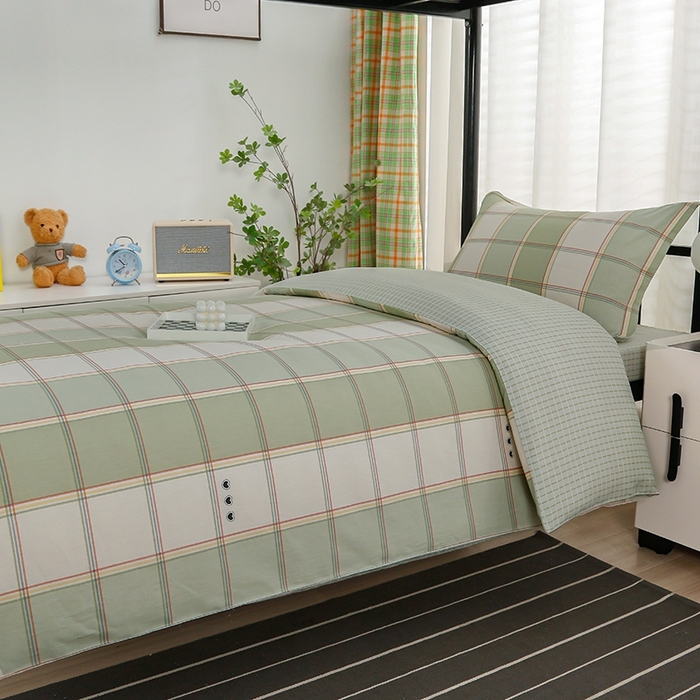 91家纺网 家纺一手货源 找家纺 乐旗家纺 2025新款A类AB版全棉环保印花学生上下铺宿舍三件套六件套 闲趣-绿