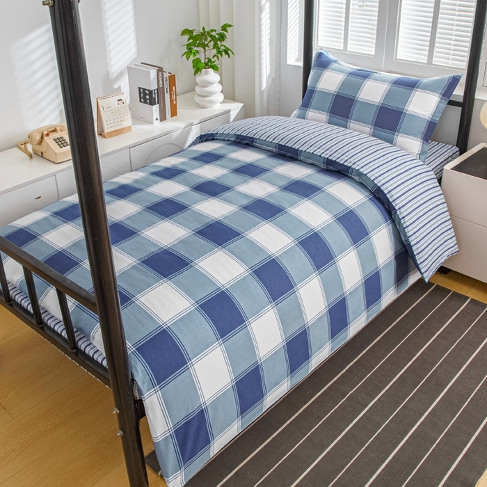 91家纺网 家纺一手货源 找家纺 乐旗家纺 2025新款A类AB版全棉环保印花学生上下铺宿舍三件套六件套 蓝色记忆