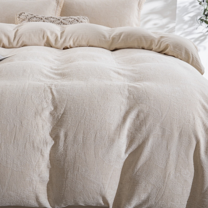 91家纺网 家纺一手货源 找家纺 鲁爱家纺供货 2025新款AB版棉麻工艺款四件套 素锦-原白