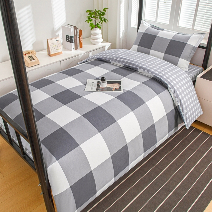 91家纺网 家纺一手货源 找家纺 乐旗家纺 2025新款A类AB版全棉环保印花学生上下铺宿舍三件套六件套 校园笔记-灰