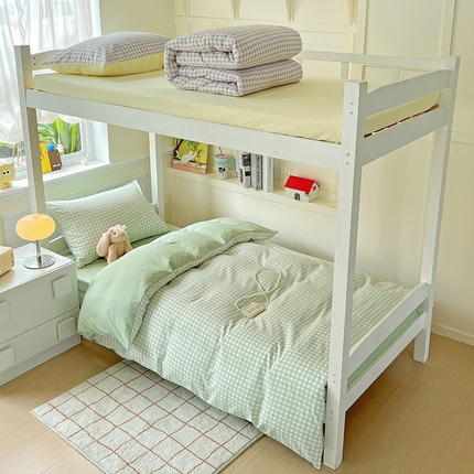 妖妖家纺 2025新款软糯水洗棉格子学生三件套 青提乐多