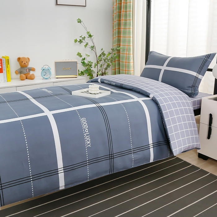 91家纺网 家纺一手货源 找家纺 乐旗家纺 2025新款A类AB版全棉环保印花学生上下铺宿舍三件套六件套 校园风格