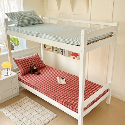 91家纺网 家纺一手货源 找家纺 妖妖家纺 2025新款软糯格子学生床笠 丝绒红茶