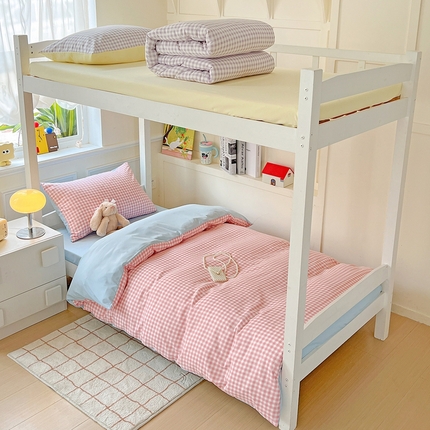 妖妖家纺 2025新款软糯水洗棉格子学生三件套 草莓冰茶