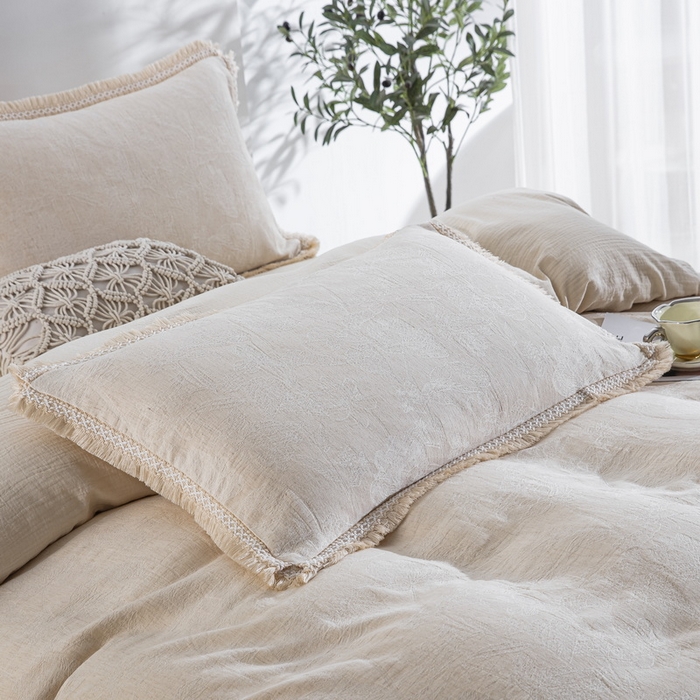 91家纺网 家纺一手货源 找家纺 鲁爱家纺供货 2025新款AB版棉麻工艺款四件套 素锦-原白