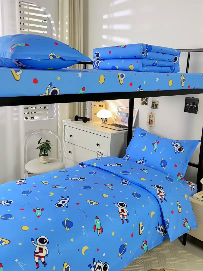 91家纺网 家纺一手货源 找家纺 上学郎家居 2025新款全棉13372学生三件套100棉单人床纯棉六件套学生宿舍床上用品 梦想太空