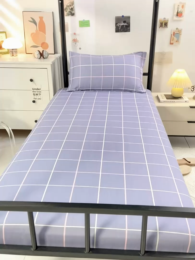91家纺网 家纺一手货源 找家纺 上学郎家居 2025新款全棉13372学生三件套100棉单人床纯棉六件套学生宿舍床上用品 素雅格调