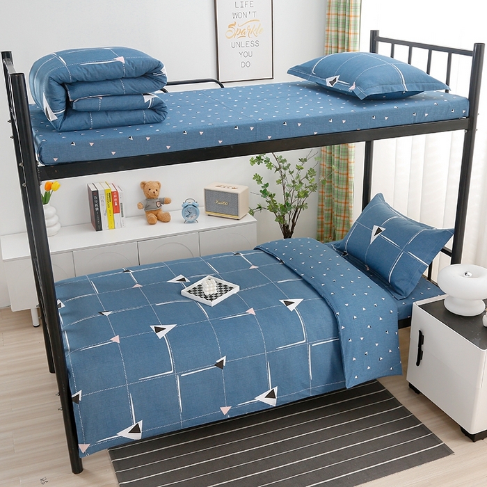 91家纺网 家纺一手货源 找家纺 乐旗家纺 2025新款A类AB版全棉环保印花学生上下铺宿舍三件套六件套 趣味几何