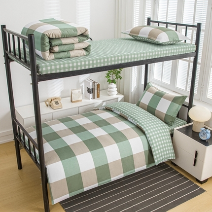 乐旗家纺 2025新款A类AB版全棉环保印花学生上下铺宿舍三件套六件套 校园笔记-绿