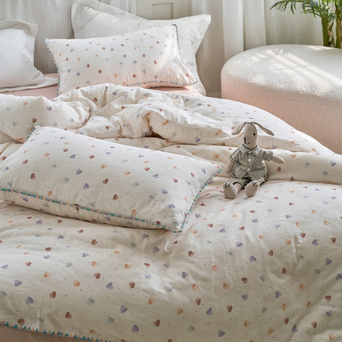 91家纺网 家纺一手货源 找家纺 洋铭区（原狠狠爱） 2025新款全棉彩边双层四件套 甜心咖啡