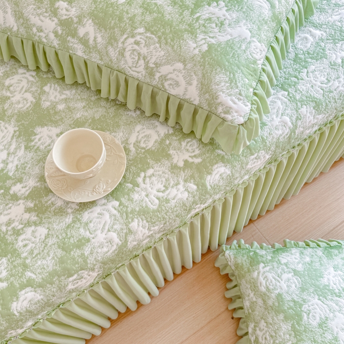 91家纺网 家纺一手货源 找家纺 慧菲 2025新款床盖款凉席三件套-玫瑰 玫瑰-绿