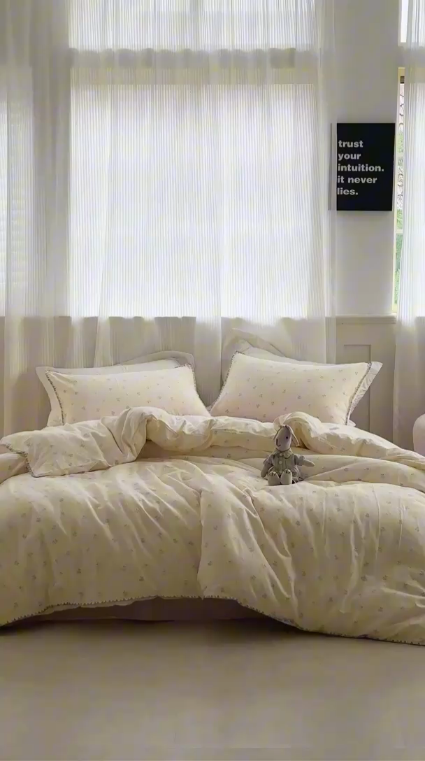 91家纺网 家纺一手货源 找家纺 洋铭区（原狠狠爱） 2025新款全棉彩边双层四件套 多彩樱桃