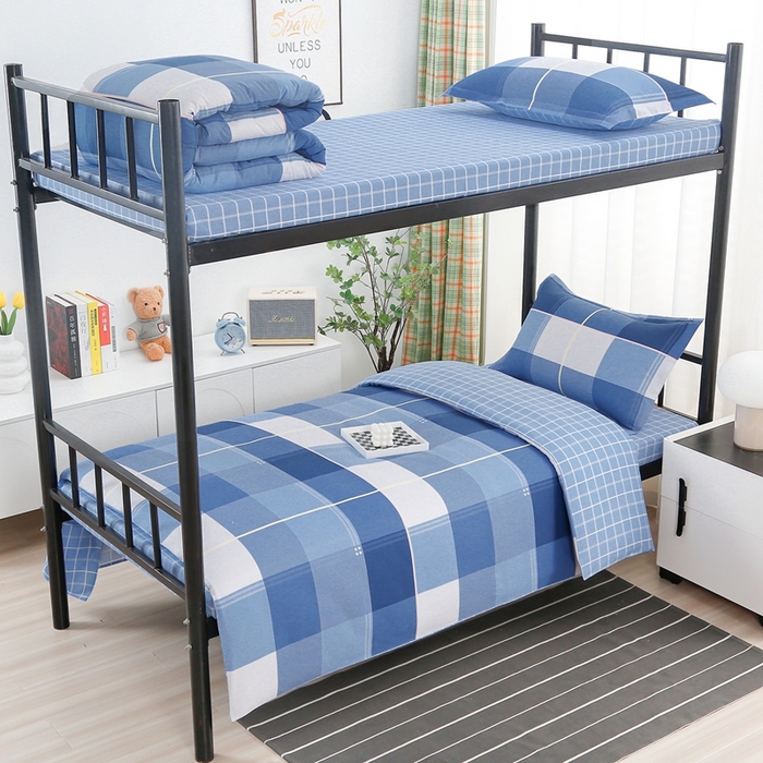 91家纺网 家纺一手货源 找家纺 乐旗家纺 2025新款A类AB版全棉环保印花学生上下铺宿舍三件套六件套 蓝调青春